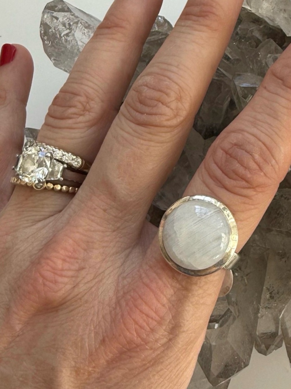 Sterling silver moonstone statement ring size 7.5 - Picture 3 of 7